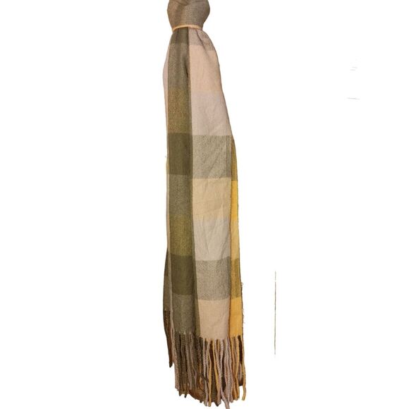 Fall Harvest Winter Soft Knit Buffalo Plaid Yellow Brown Fringe Fashion Scarf OS - Picture 1 of 3
